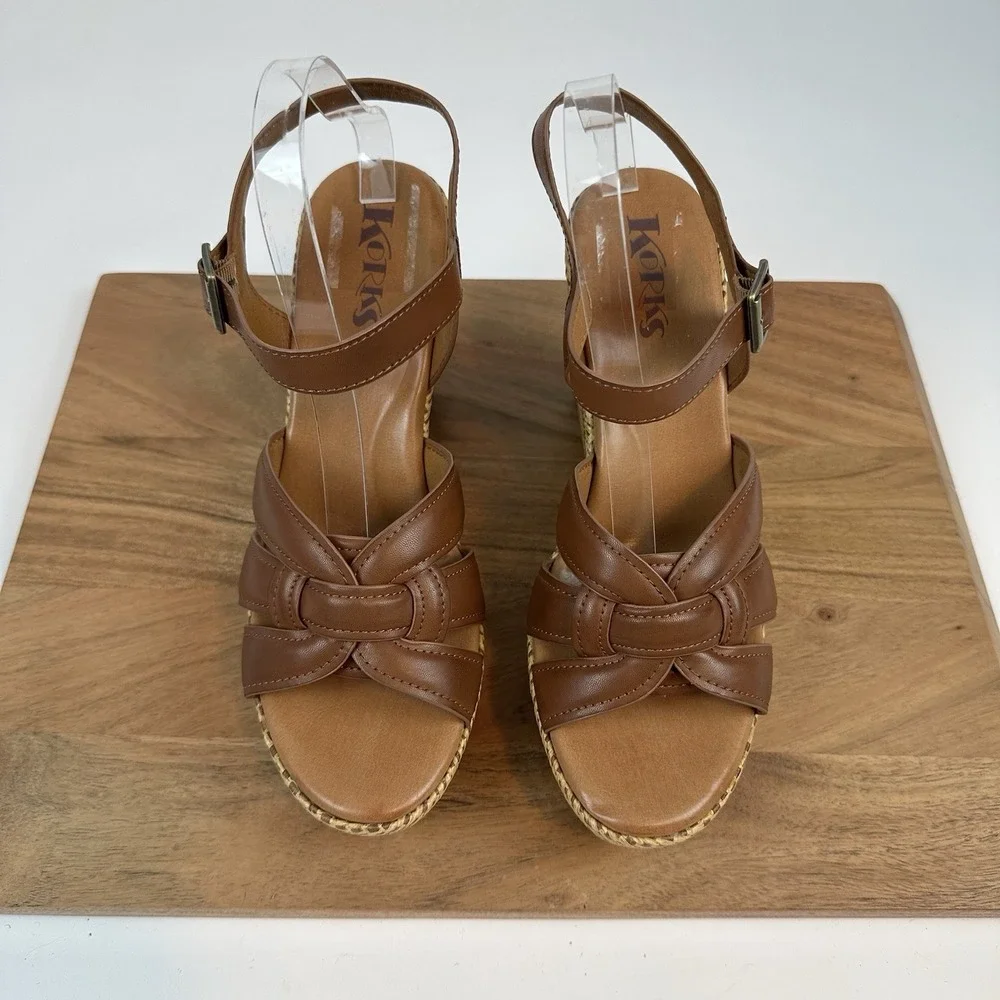 New NWOB Korks Kork-Ease Dee Faux Leather Woven Block Heels Sandals Size‎ 11 M
